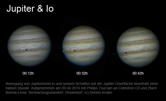 Io zieht seine enge Bahn um Jupiter. Foto: Dennis Knake